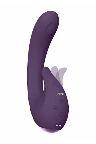 Фиолетовый вибромассажер Miki со стимулятором клитора - 17 см.
