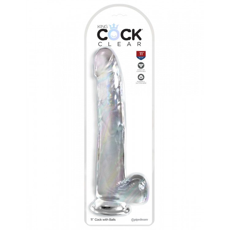 Прозрачный фаллоимитатор с мошонкой на присоске 11’’ Cock with Balls - 30,5 см.