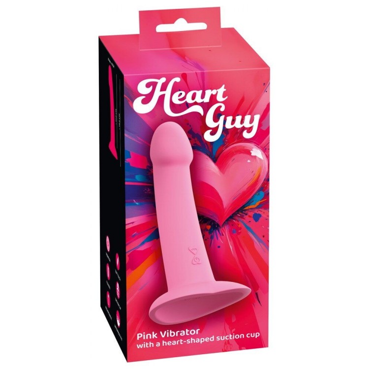 Розовый вибростимулятор на присоске Heart Guy - 19 см.