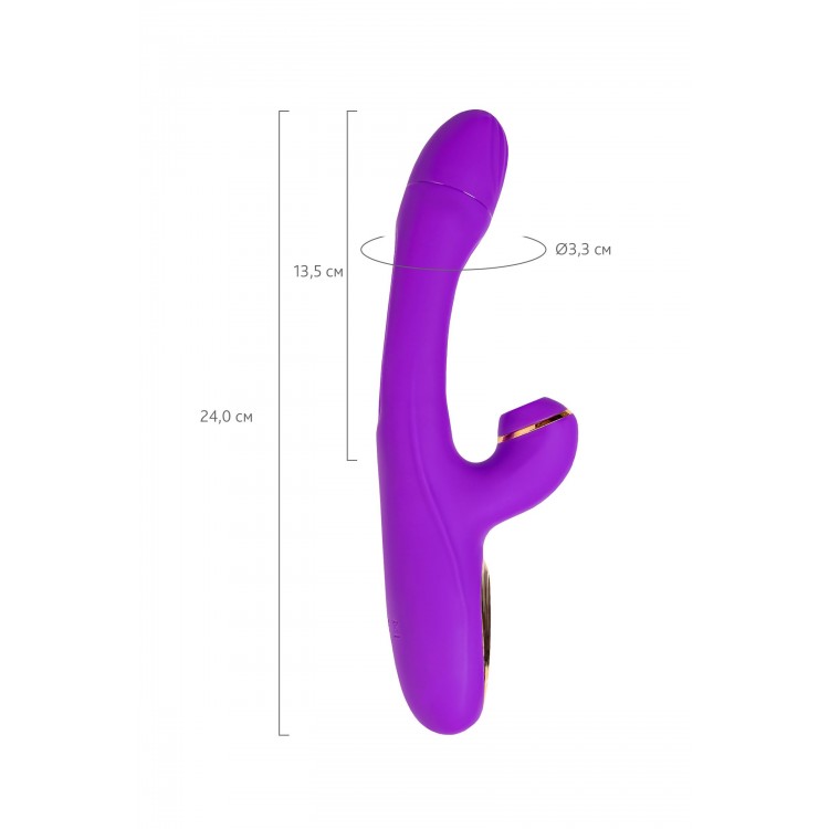 Фиолетовый вибратор с вакуумной стимуляцией и язычком Pitti - 24 см.
