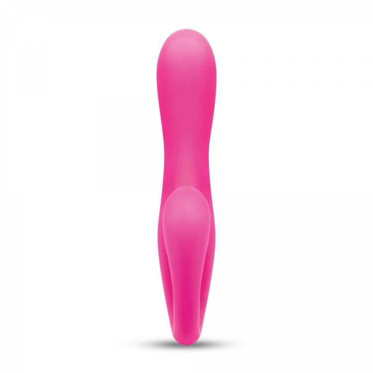 Розовый вибромассажер с клиторальным отростком Harmony Vibe - 16,8 см.