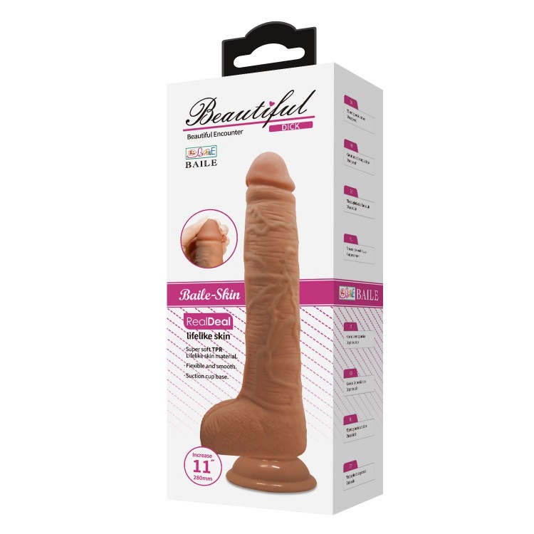 Темно-бежевый фаллоимитатор-гигант на присоске Dick - 28 см.