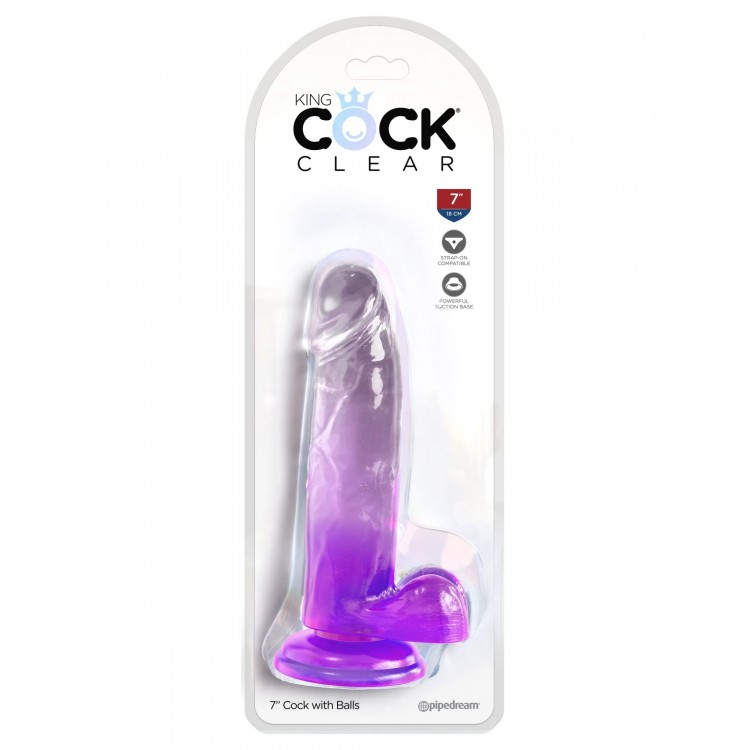 Фиолетовый фаллоимитатор с мошонкой на присоске 7’’ Cock with Balls - 20,3 см.