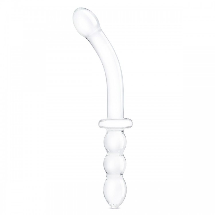 Изогнутый стеклянный фаллоимитатор 12’’ Girthy Ribbed G-Spot Glass Dildo With Handle Grip Double Ended - 30 см.