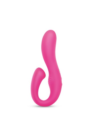 Розовый вибромассажер с клиторальным отростком Harmony Vibe - 16,8 см.
