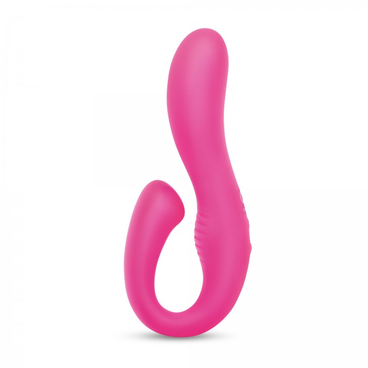 Розовый вибромассажер с клиторальным отростком Harmony Vibe - 16,8 см.