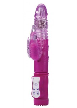 Ярко-розовый вибрамассажер-кролик UP & DOWN BUTTERFLY - 24 см.