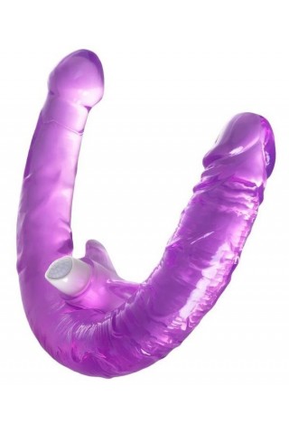 Фиолетовый двухсторонний фаллоимитатор с вибропулей - 35 см.