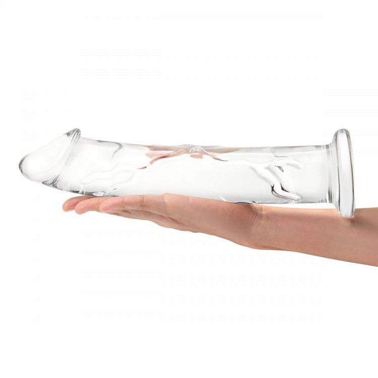 Большой стеклянный стимулятор 12’’ Glass Dildo With Veins & Flat Base - 28 см.