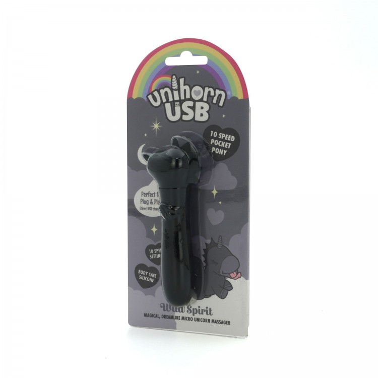 Черная вибропуля Unihorn USB Wild Spirit со стимуляцией язычком