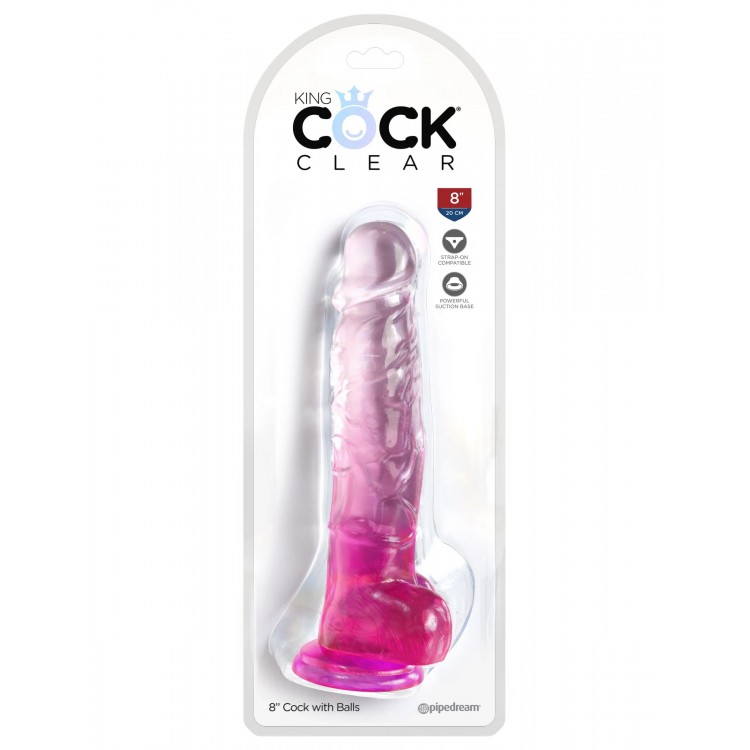 Розовый фаллоимитатор с мошонкой на присоске 8’’ Cock with Balls - 22,2 см.