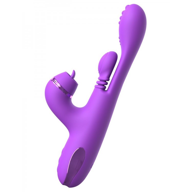 Фиолетовый вибратор с тройной стимуляцией Intimotion Pulse Pro - 24 см.