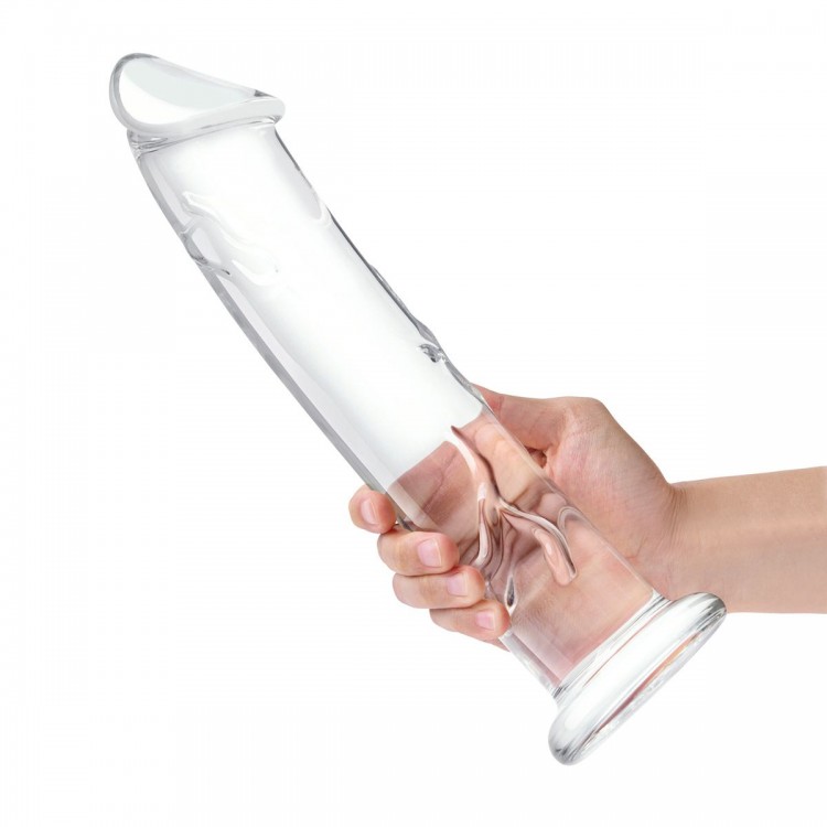 Большой стеклянный стимулятор 12’’ Glass Dildo With Veins & Flat Base - 28 см.