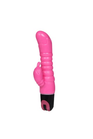Розовый вибратор-кролик с ребрышками - 22,5 см.