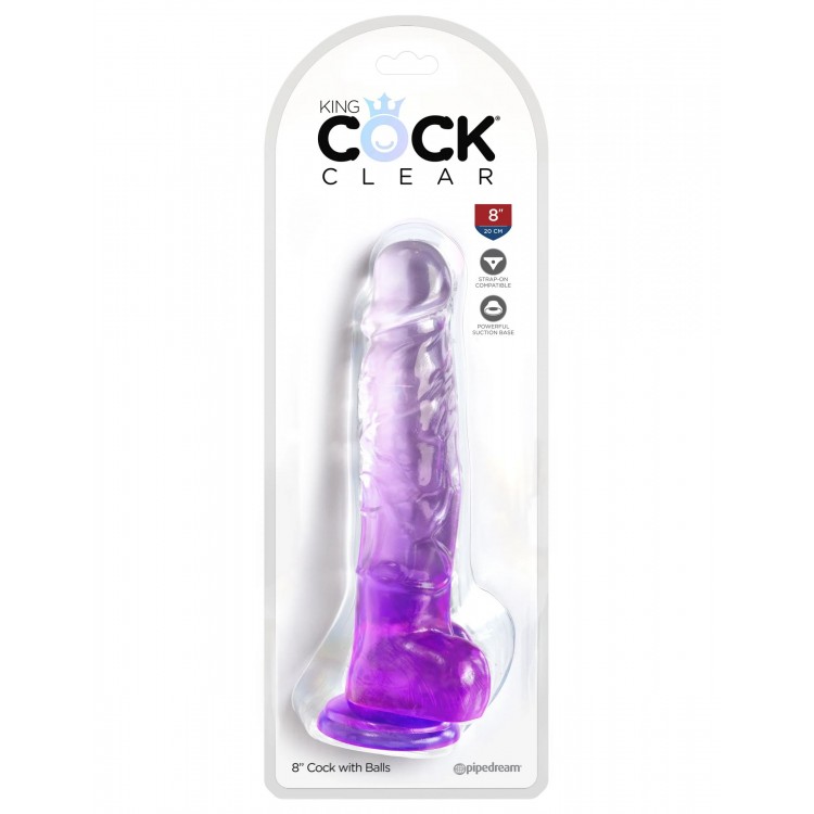 Фиолетовый фаллоимитатор с мошонкой на присоске 8’’ Cock with Balls - 22,2 см.