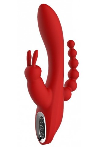 Красный вибромассажер-кролик с анальным стимулятором HERA - 21 см.