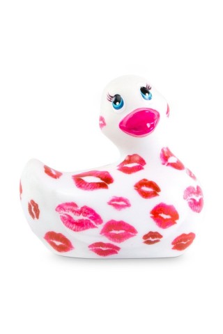 Белый вибратор-уточка I Rub My Duckie 2.0 Romance с розовым принтом