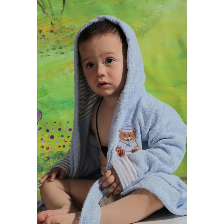 Халат детский махровый с капюшоном для мальчиков TEENY-blue 912/1, KARNA