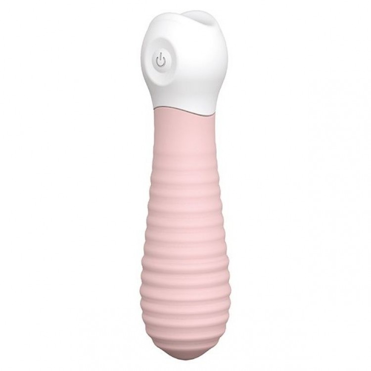 Розовый силиконовый мини-вибромассажер RIBBED BABY BOO - 12 см.