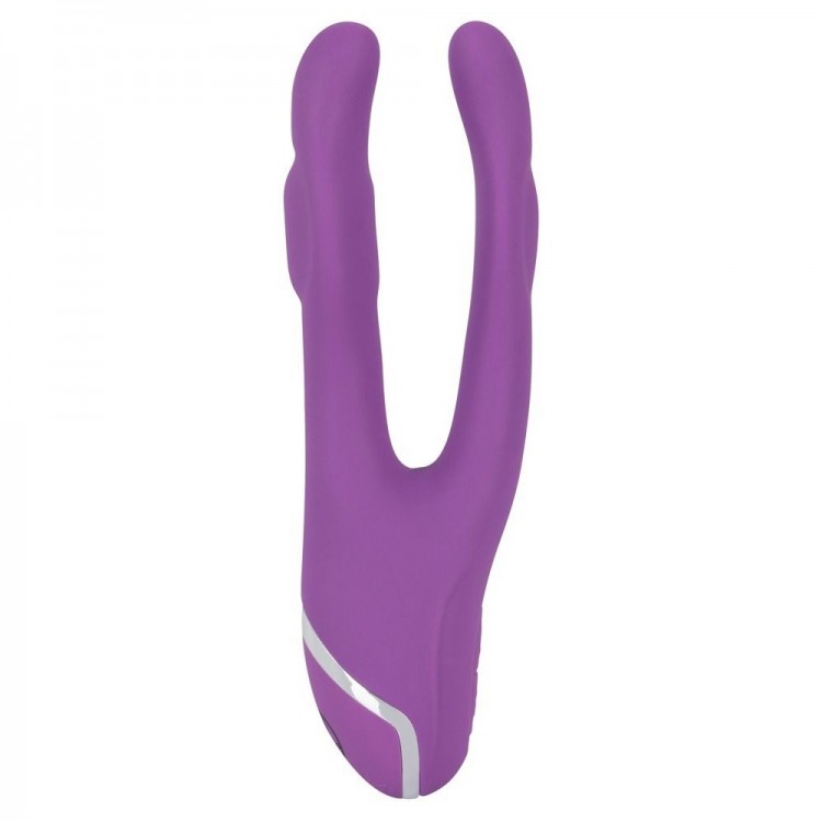 Фиолетовый вибромассажер с двумя отростками Sweet Smile Double Vibrator - 18,7 см.