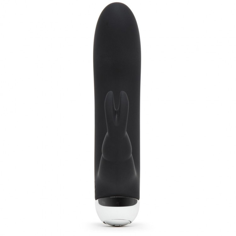 Черный вибратор с клиторальным отростком Greedy Girl Mini Rabbit Vibrator - 14 см.