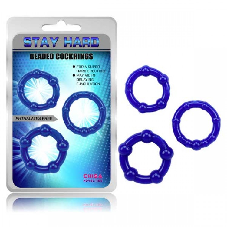 Набор из 3 синих стимулирующих колец Beaded Cock Rings