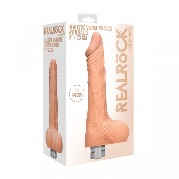 Телесный вибратор Vibrating Dildo With Balls - 25 см.