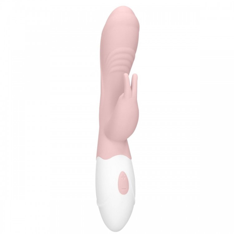 Розовый вибратор Juicy Rabbit со стимулятором клитора - 19,5 см.