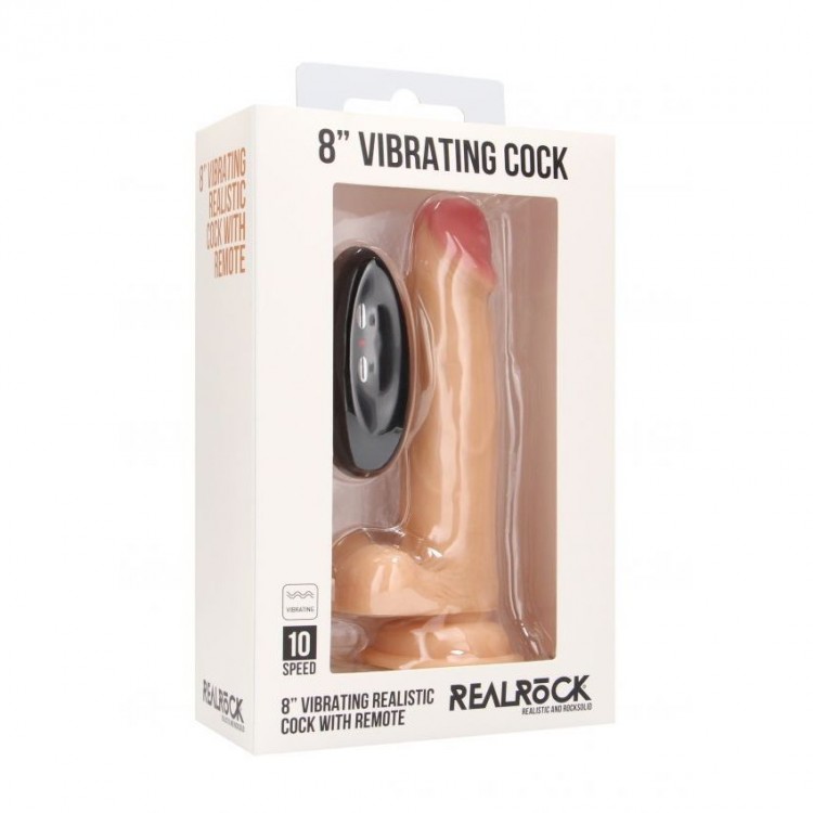 Телесный вибратор-реалистик Vibrating Realistic Cock 8 With Scrotum - 20 см.