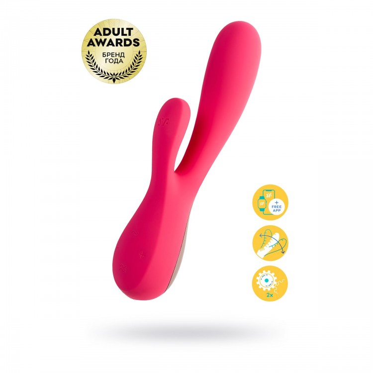 Красный вибратор-кролик Satisfyer Mono Flex с управлением через приложение - 20,4 см.