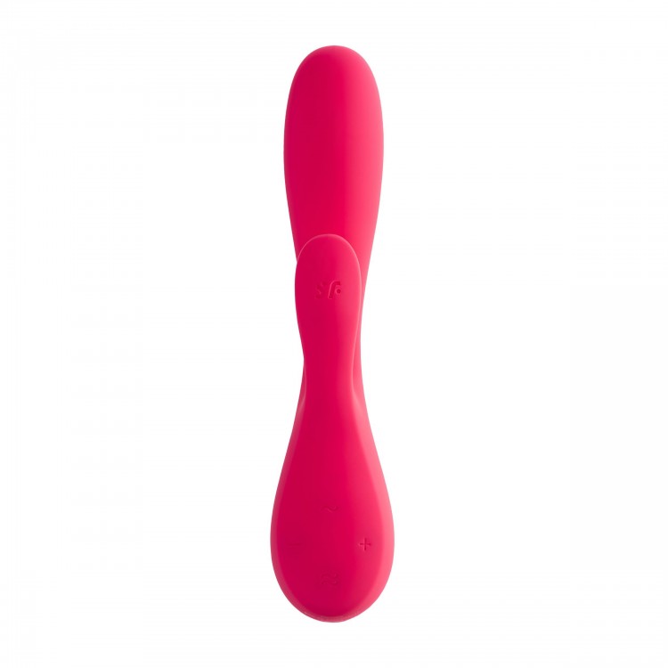 Красный вибратор-кролик Satisfyer Mono Flex с управлением через приложение - 20,4 см.