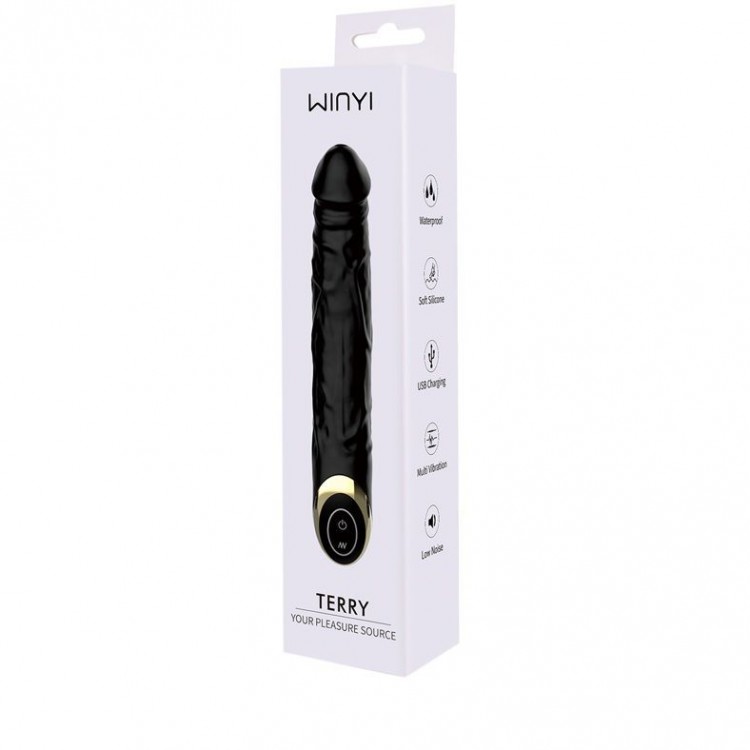 Черный вибратор-реалистик Terry - 21,6 см.