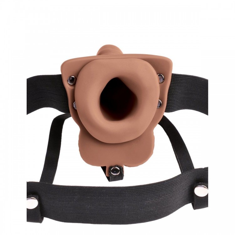 Кофейный перезаряжаемый вибрострапон 6" Hollow Rechargeable Strap-On Remote - 17,5 см.