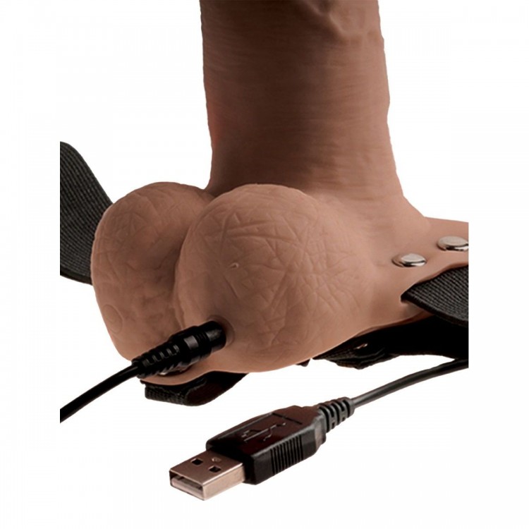 Кофейный перезаряжаемый вибрострапон 6" Hollow Rechargeable Strap-On Remote - 17,5 см.