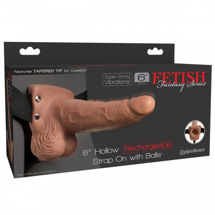 Кофейный перезаряжаемый вибрострапон 6" Hollow Rechargeable Strap-On Remote - 17,5 см.