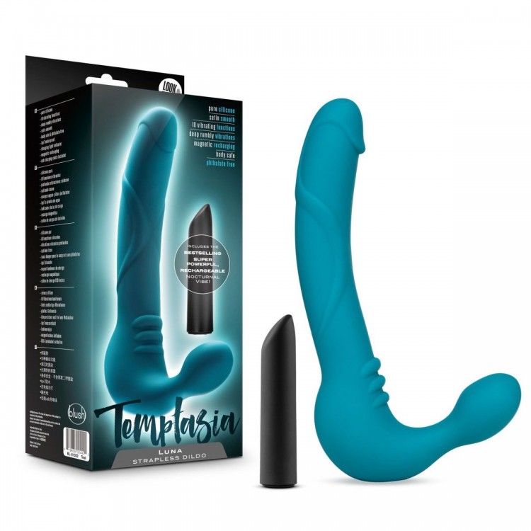 Бирюзовый безремневой страпон Luna Strapless Silicone Dildo - 22,86 см. Бирюзовый безремневой страпон Luna Strapless Silicone Dildo - 22,86 см.