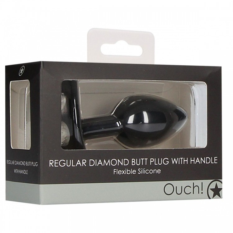 Черная анальная пробка Diamond Butt Plug With Handle - 7,7 см.