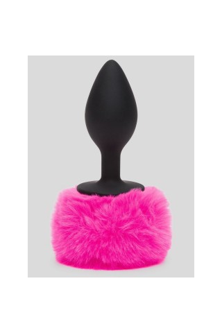 Черная анальная пробка с розовым хвостом Medium Bunny Tail Butt Plug