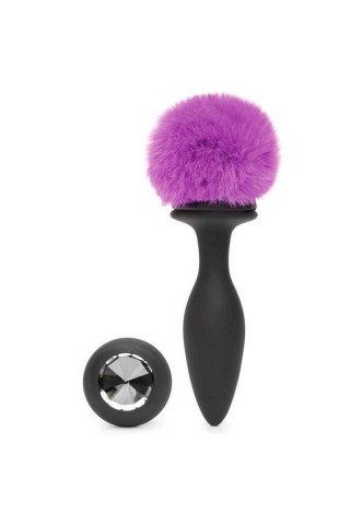 Черная анальная вибропробка Rechargeable Vibrating Bunny Tail Butt Plug Medium - 12 см.