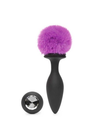 Черная анальная вибропробка Rechargeable Vibrating Bunny Tail Butt Plug Large - 14 см.