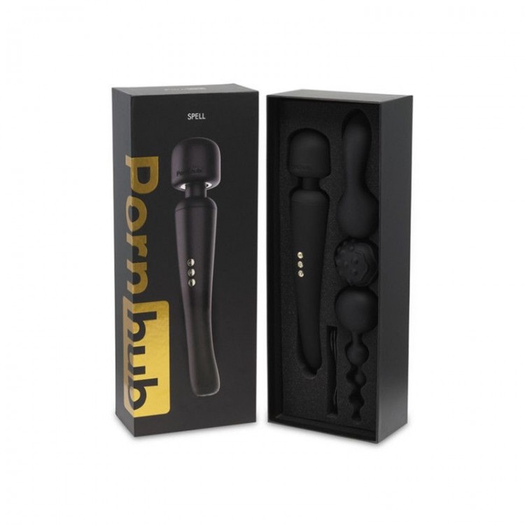 Черный жезловый вибратор Spell Wand Set с насадками