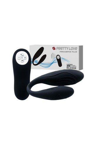 Чёрный вибромассажер для пар Indulgence Plus с ДУ