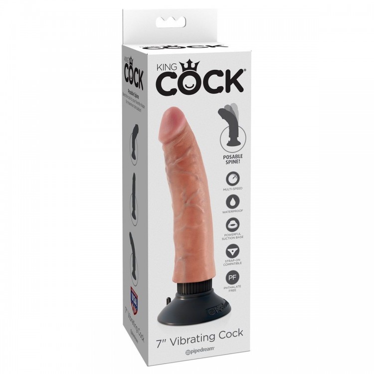 Вибромассажер телесного цвета 7 Vibrating Cock - 20 см.