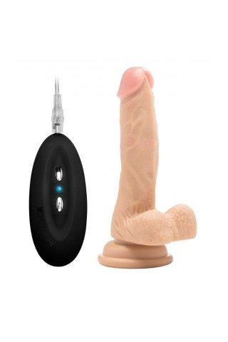 Телесный вибратор-реалистик Vibrating Realistic Cock 7" With Scrotum - 18 см.