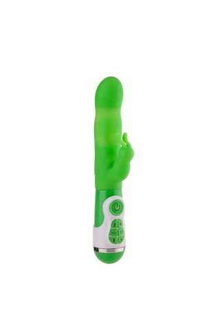 Зеленый вибратор с клиторальным стимулятором INSTYLE DUO VIBRATOR 5.5INCH - 14 см.