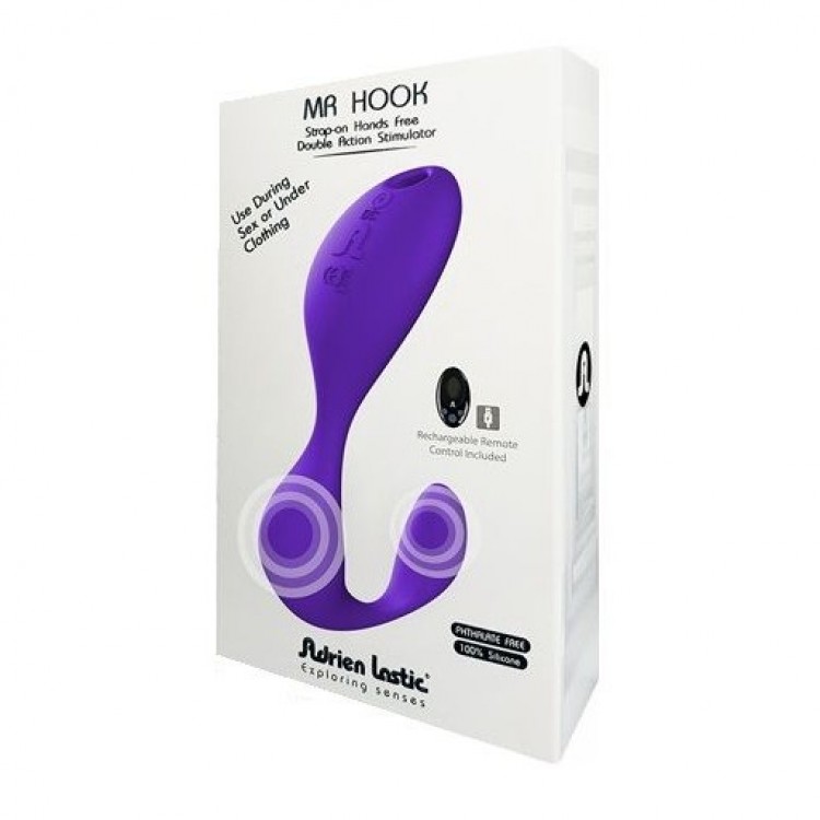 Двусторонний вибратор Mr. Hook на эластичных ремешках с пультом ДУ