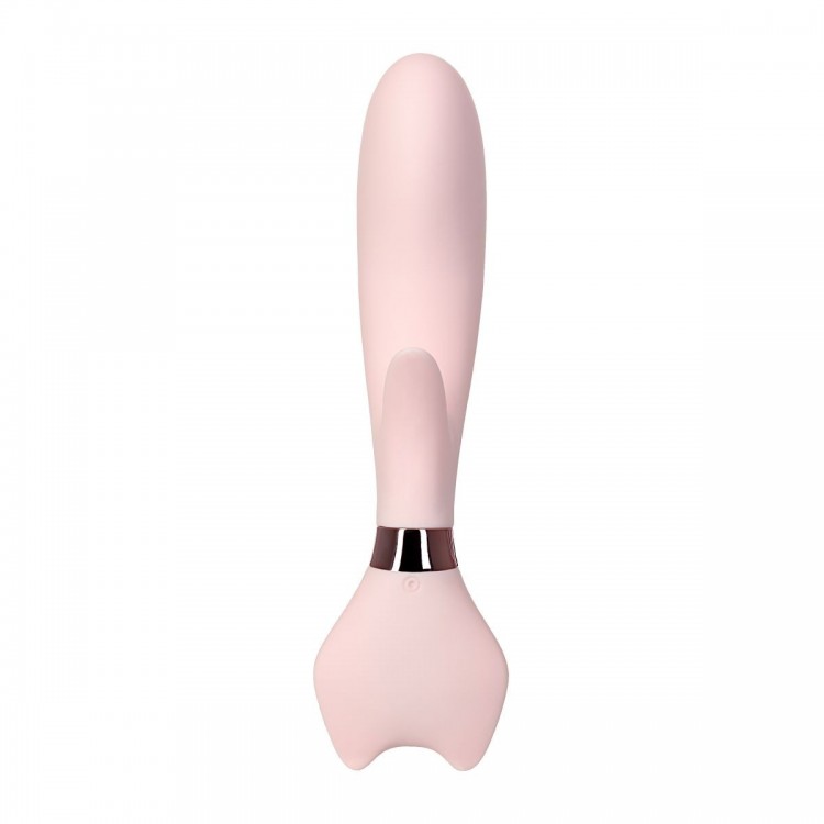 Нежно-розовый вибратор с клиторальным стимулятором Sinjoys CAT Vivi - 21,7 см.