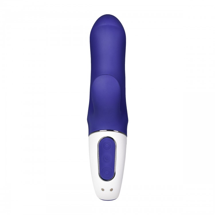 Фиолетовый вибратор Satisfyer Magic Bunny с клиторальным отростком - 17,6 см.