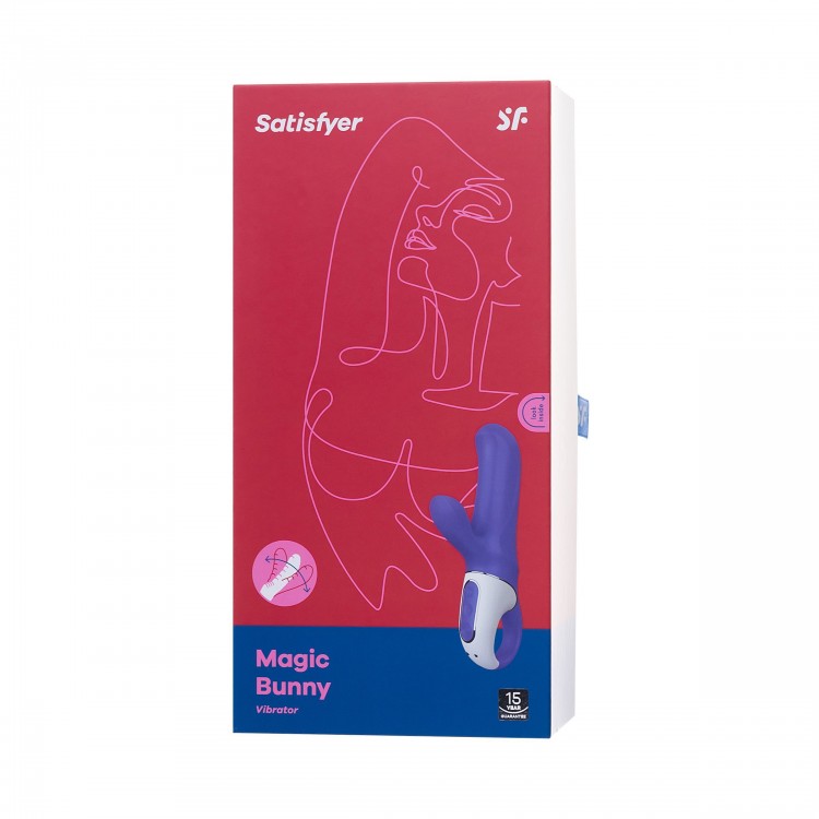 Фиолетовый вибратор Satisfyer Magic Bunny с клиторальным отростком - 17,6 см.