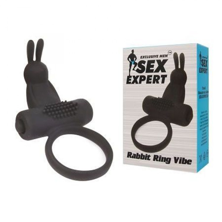 Черное эрекционное виброкольцо Sex Expert